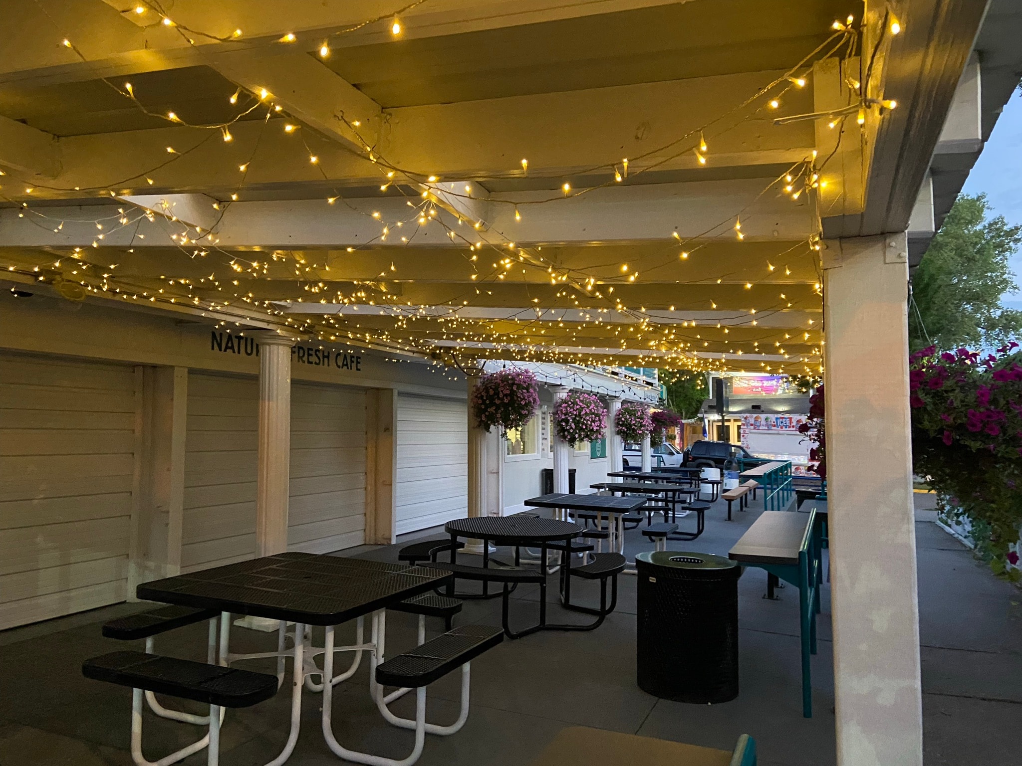 French Meadow Bakery patio with string lights at the Minnesota State Fair